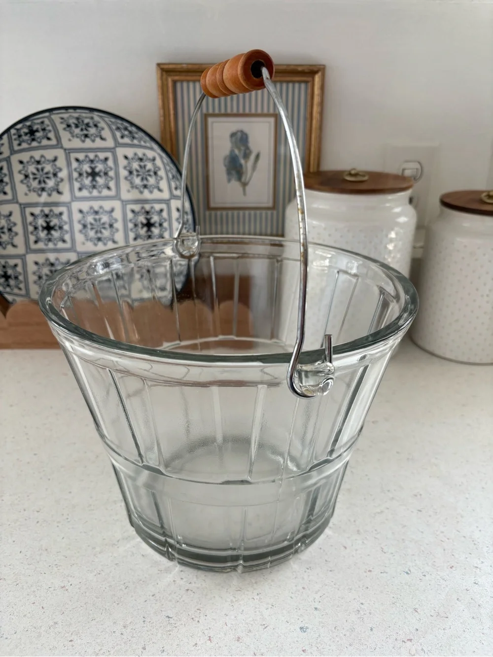 Vintage Anchor Hocking Glass Ice Bucket Bushel Basket